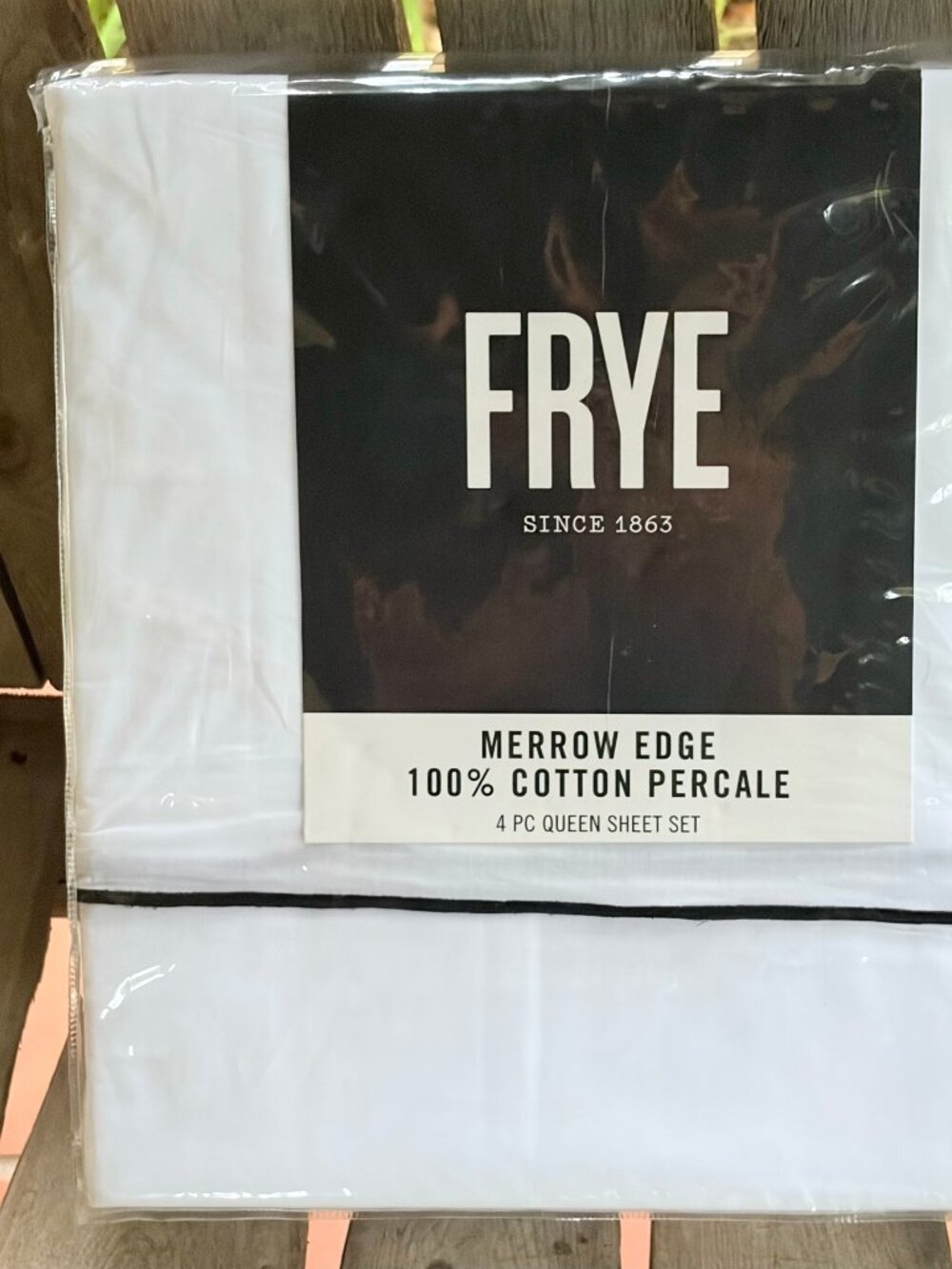 FRYE Queen Size Cotton Sheet Set    Black Merrow Edge    100% Cotton Percale